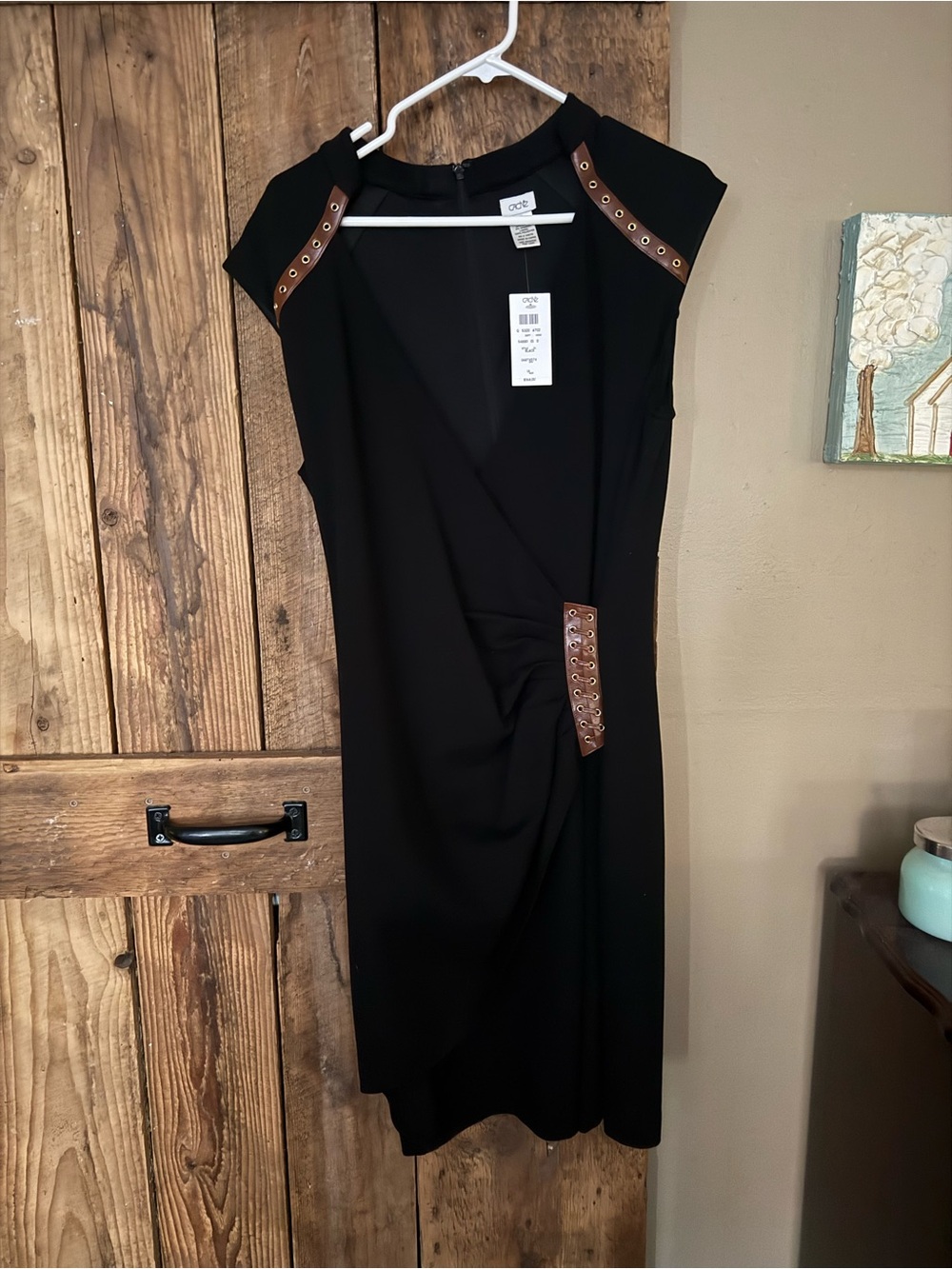 Cache Black Midi Dress with Brown Eyelet Accents